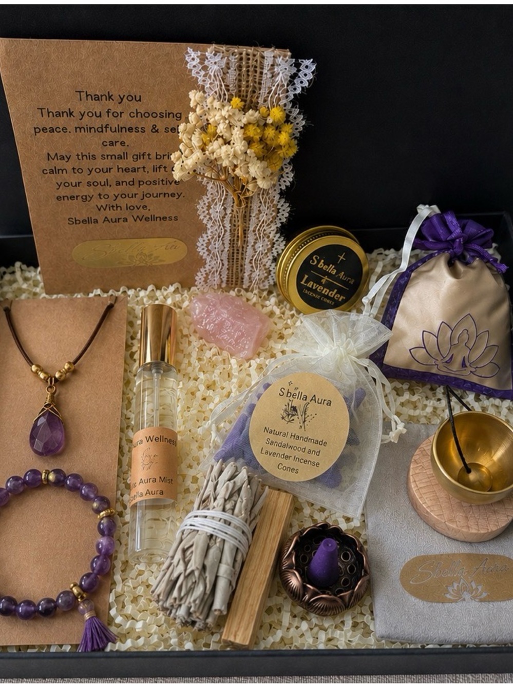 Meditation Gift Set-Self Care Gift-Wellness Box-Natural Gemstone Bracelet&Neckla